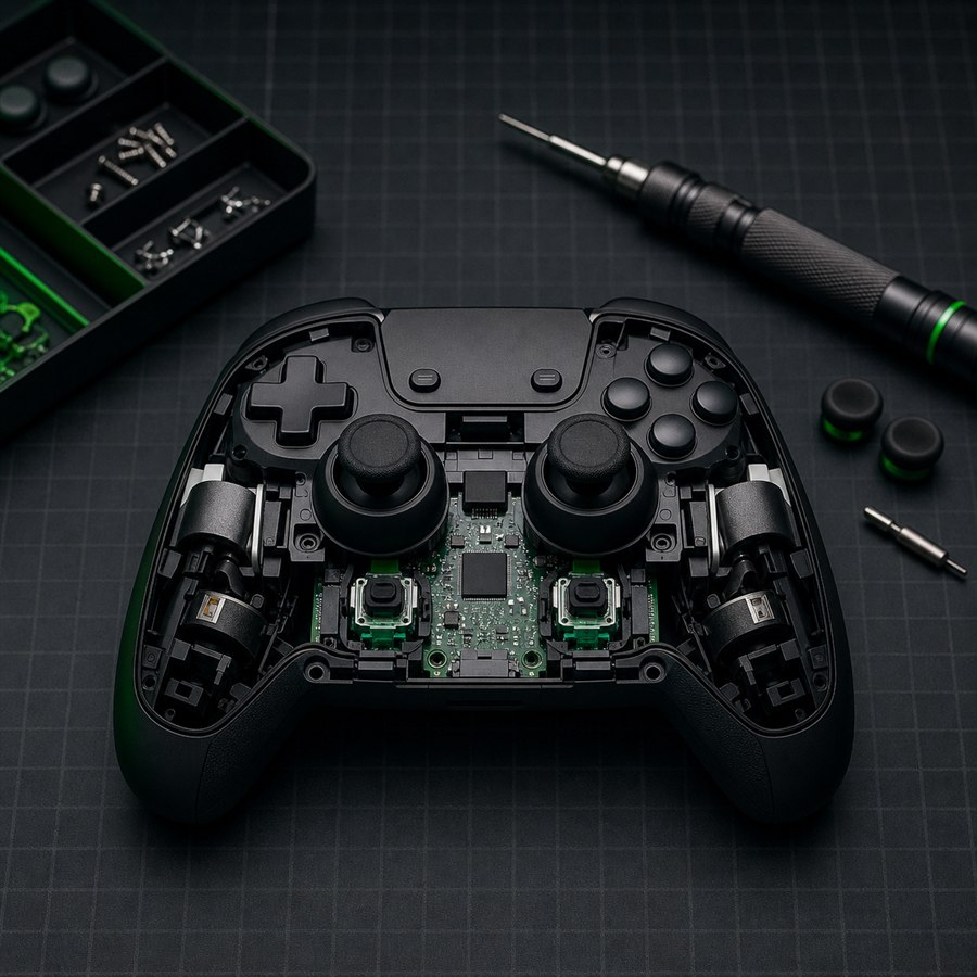 Premium controller opened for professional joystick and internal repairs